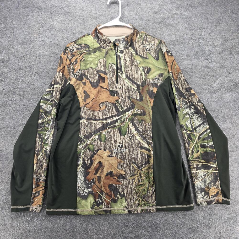 Mossy Oak Pullover Mens M Green Long Sleeve 1/4 Zip Mock Neck Camouflage